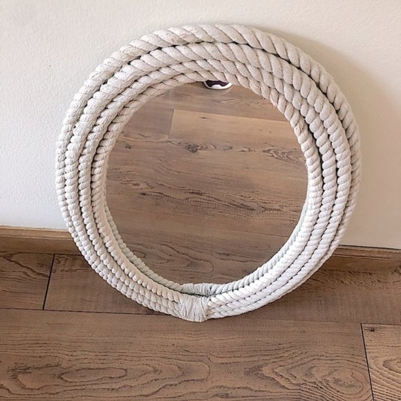 Oval Hanging Mirror Nautical Rope Beach Wall Decor Tan - Picture 4 of 7